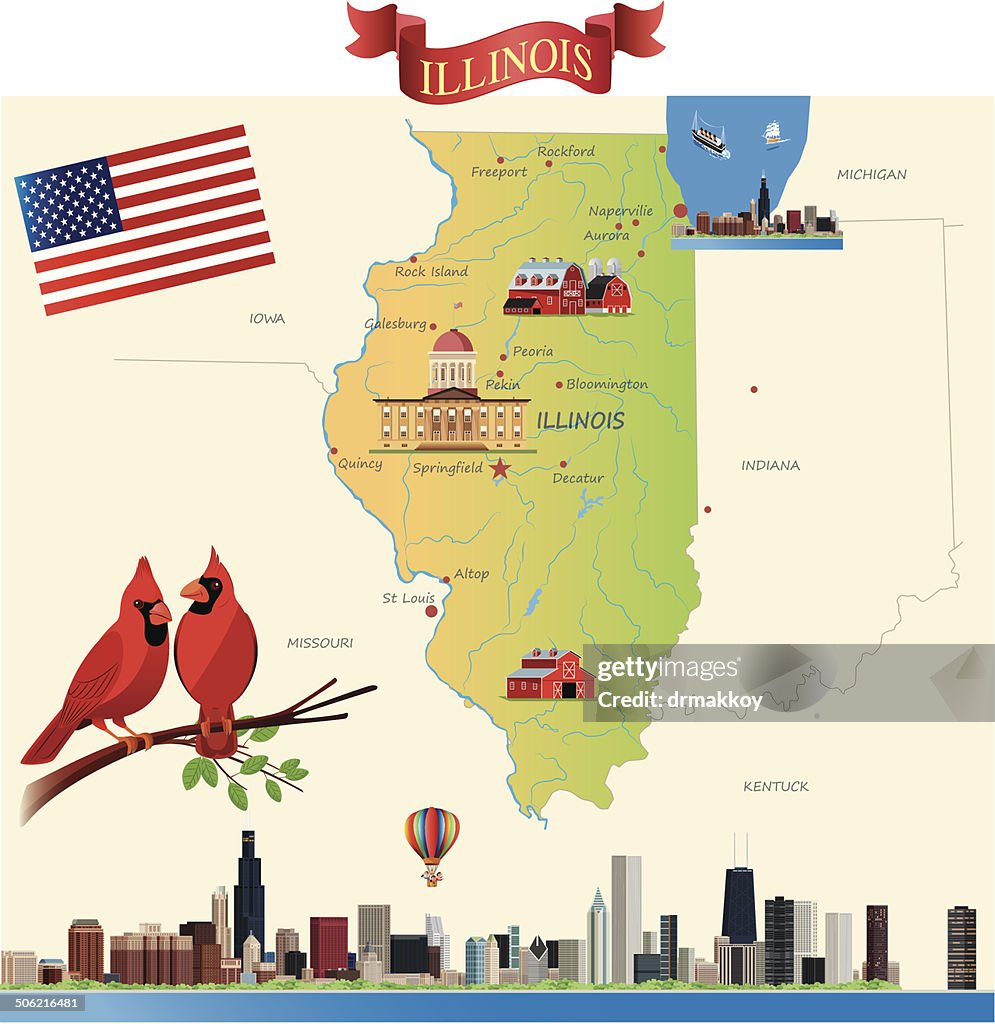 Cartoon map of Illinois