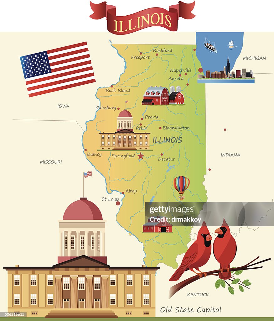 Cartoon map of Illinois
