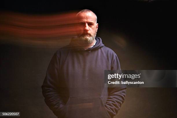 man, studio portrait, ghost image. - spooky stock pictures, royalty-free photos & images