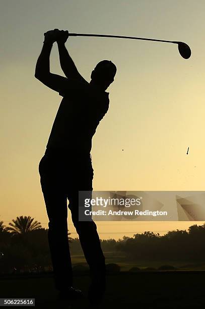 Henrik Stenson of Sweden tees off on the 10th hole during the second round of the Abu Dhabi HSBC Golf Championship at the Abu Dhabi Golf Club on...