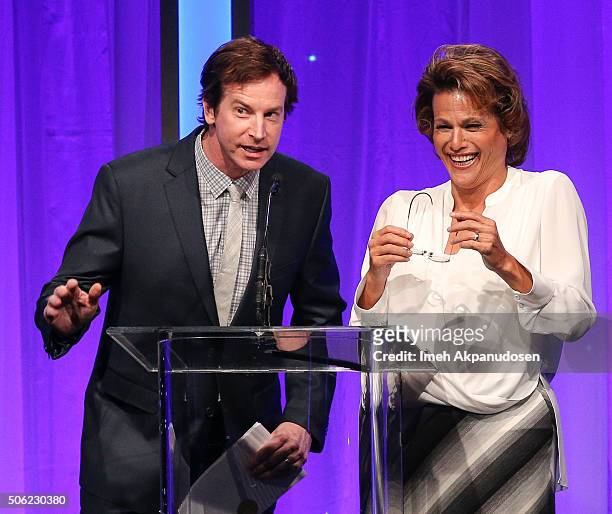 Actor Rob Huebel and actress Alexandra Billings speak onstage during the Casting Society Of America's 31st Annual Artios Awards at The Beverly Hilton...