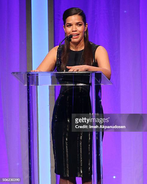 Actress America Ferrera speaks onstage during the Casting Society Of America's 31st Annual Artios Awards at The Beverly Hilton Hotel on January 21,...