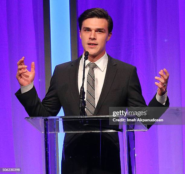 Actor Finn Wittrock speaks onstage during the Casting Society Of America's 31st Annual Artios Awards at The Beverly Hilton Hotel on January 21, 2016...