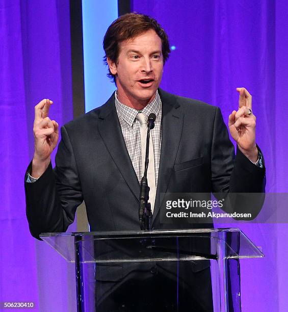 Actor Rob Huebel speaks onstage during the Casting Society Of America's 31st Annual Artios Awards at The Beverly Hilton Hotel on January 21, 2016 in...