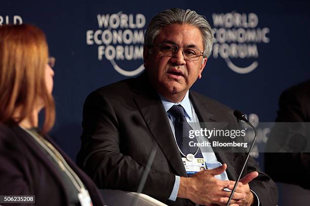 Arif Naqvi, chief executive officer of Abraaj Capital Ltd., speaks during a panel session at the World Economic Forum in Davos, Switzerland, on...