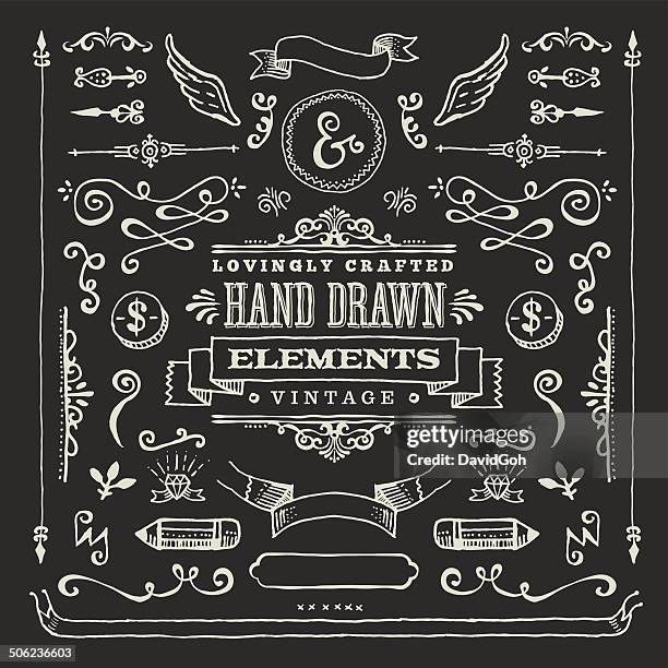 hand dawn blackboard design elements - ampersand stock illustrations