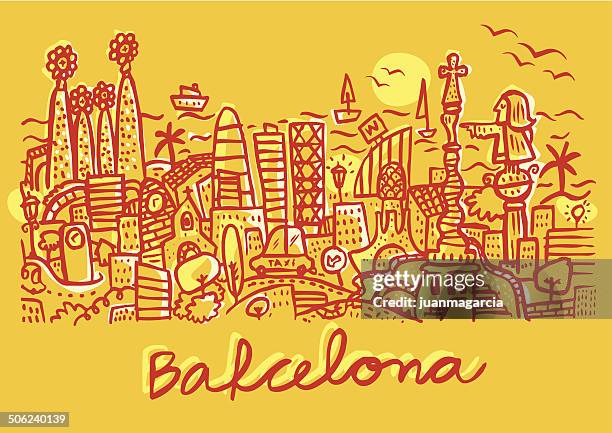 skyline von barcelona - antonio gaudi stock-grafiken, -clipart, -cartoons und -symbole