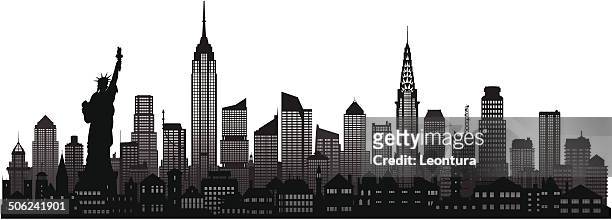 skyline von new york (vollständig, beweglichen gebäude) - bundesstaat new york stock-grafiken, -clipart, -cartoons und -symbole