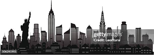 ilustraciones, imágenes clip art, dibujos animados e iconos de stock de edificios de nueva york (complete, edificios y móviles) - lugar famoso internacional