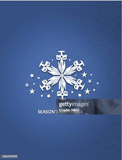 paper cut christmas snowflake collage on blue - mhj stock illustrations