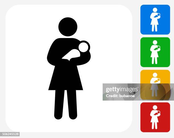 mother holding baby icon flat graphic design - stick figures icon set stock illustrations