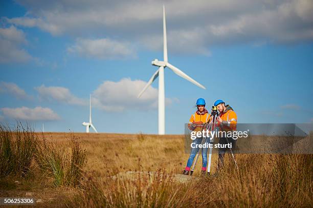 windfarm construction - theodolite stock pictures, royalty-free photos & images