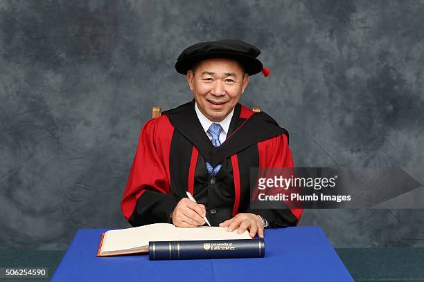 Leicester City and King Power Chairman Vichai Srivaddhanaprabha receives an Honorary Law Degree from Leicester University on January 22, 2016 in...