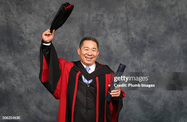 Leicester City and King Power Chairman Vichai Srivaddhanaprabha receives an Honorary Law Degree from Leicester University on January 22, 2016 in...