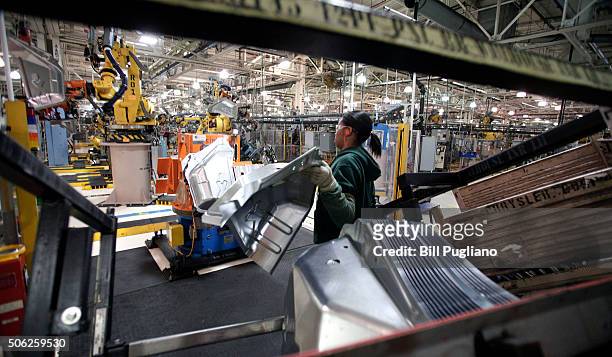Imani Long of Redford, Michigan works at the Fiat Chrysler Automobiles US Warren Stamping Plant January 22, 2016 in Warren, Michigan. FCA US...