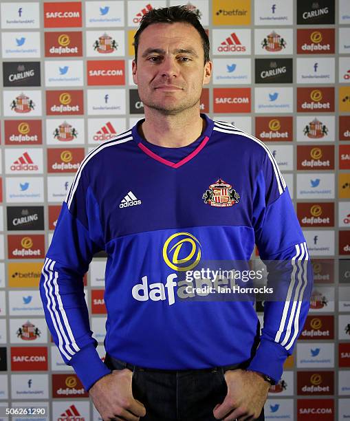 New Sunderland signing Steven Harper pictured in a Sunderland goalkeeper's top at The Academy of Light on January 22, 2016 in Sunderland, England.