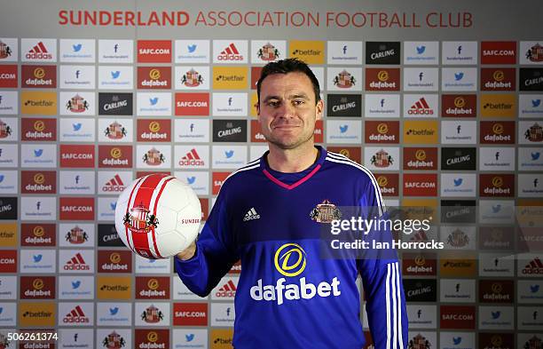 New Sunderland signing Steven Harper pictured in a Sunderland goalkeeper's top at The Academy of Light on January 22, 2016 in Sunderland, England.