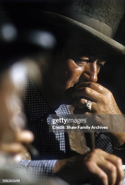 John Wayne in 1961 during the filming of "Comancheros" in Los Angeles, California.