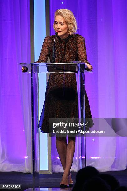 Actress Sarah Paulson speaks onstage during the Casting Society Of America's 31st Annual Artios Awards at The Beverly Hilton Hotel on January 21,...