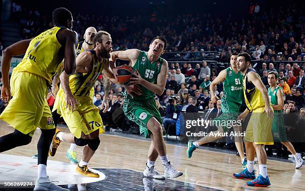 Emir Preldzic, #55 of Darussafaka Dogus Istanbul in action during the Turkish Airlines Euroleague Basketball Top 16 Round 4 game between Darussafaka...