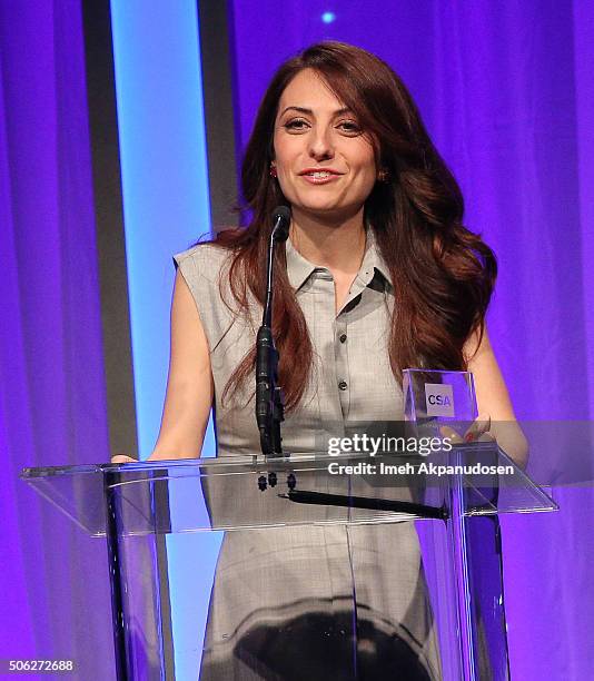 Casting director Gohar Gazazyan speaks onstage during the Casting Society Of America's 31st Annual Artios Awards at The Beverly Hilton Hotel on...