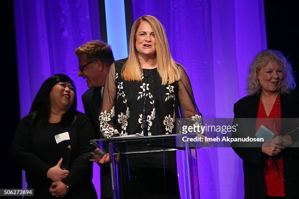 Casting director Barbie Block speaks onstage during the Casting Society Of America's 31st Annual Artios Awards at The Beverly Hilton Hotel on January...