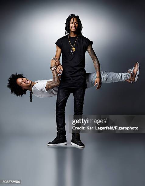 Dancers/choreographers Les Twins are photographed for Madame Figaro on November 18, 2015 in Paris, France. Larry: t-shirt , jeans , sneaker ....