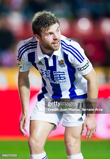 Asier Illarramendi of Real Sociedad de Futbol reacts during the La Liga match between Real Sporting de Gijon and Real Sociedad de Futbol at Estadio...