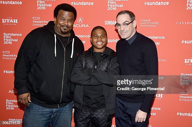 Craig Robinson, Markees Christmas and Chad Hartigan attend the "Morris From America" Premiere during the 2016 Sundance Film Festival at Eccles Center...