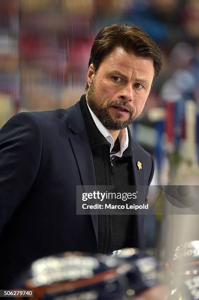 Coach Christof Kreutzer of the Duesseldorfer EG during the DEL game between the Eisbaeren Berlin and Duesseldorfer EG on January 22, 2016 in Berlin,...