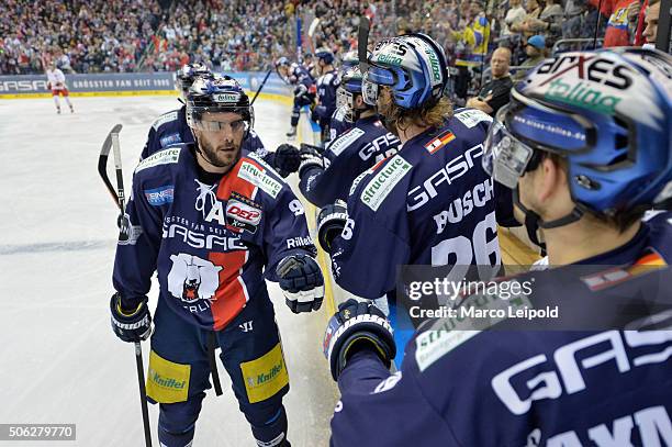 Constantin Braun of the Eisbaeren Berlin during the DEL game between the Eisbaeren Berlin and Duesseldorfer EG on January 22, 2016 in Berlin, Germany.