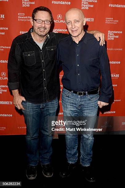 Senior Programmer at Sundance Film Festival David Courier and director Shimon Dotan attend the "The Settlers" Premiere during the 2016 Sundance Film...