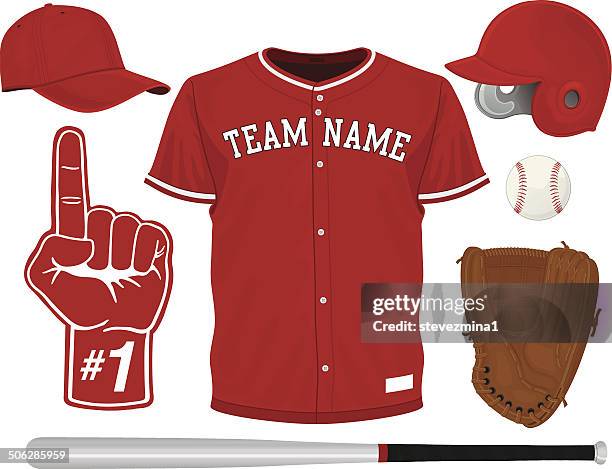 illustrazioni stock, clip art, cartoni animati e icone di tendenza di set di baseball - mazza da baseball