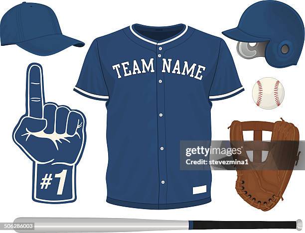 illustrazioni stock, clip art, cartoni animati e icone di tendenza di set di baseball - divisa da baseball