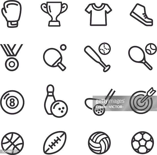 ilustraciones, imágenes clip art, dibujos animados e iconos de stock de deportes iconos de línea serie - taco de billar