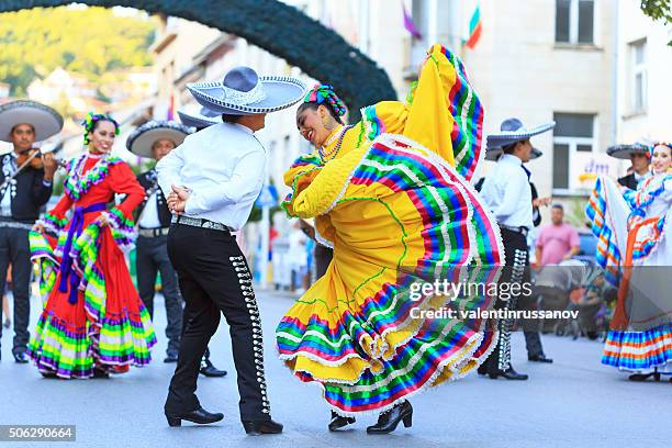 mexican group for traditional dances at festival - multi colored dress bildbanksfoton och bilder