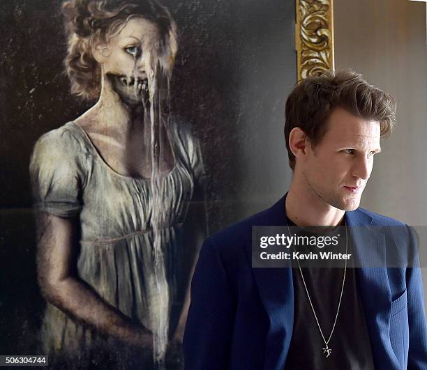 Actor Matt Smith poses at the Screen Gems' "Pride and Prejudice and Zombies" photo call at the London Hotel on January 22, 2016 in West Hollywood,...