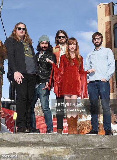 Andrew Schnelder, Andrew Carroll, Jessi Willams, David Farina and Ryan Ross of The Lonely Wild attend the ASCAP Music Cafe 2016 during the Sundance...