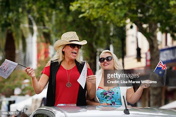 Beccy Cole rides along Peel Street during the Tamworth Country Music Festival Calvacade on January 23, 2016 in Tamworth, Australia. The Tamworth...