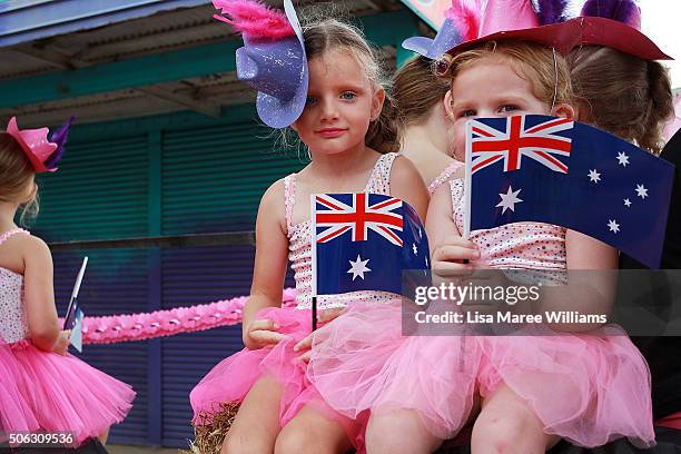 Young dancers prepare to take part in the Tamworth Country Music Festival Calvacade on January 23, 2016 in Tamworth, Australia. The Tamworth Country...