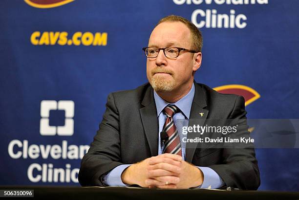 Cleveland Cavaliers General Manager David Griffin meets with the press following the release of head coach David Blatt at The Cleveland Clinic Courts...