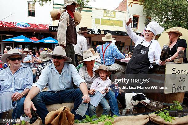 Performers make their way along Peel Street during the Tamworth Country Music Festival Calvacade on January 23, 2016 in Tamworth, Australia. The...