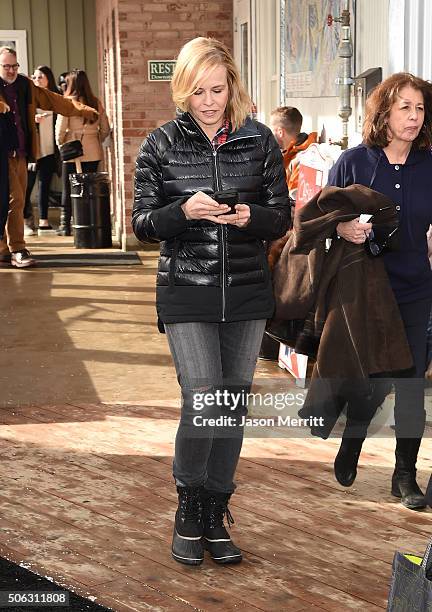 Comedian Chelsea Handler wears Sorels around Park City on January 22, 2016 in Park City, Utah.