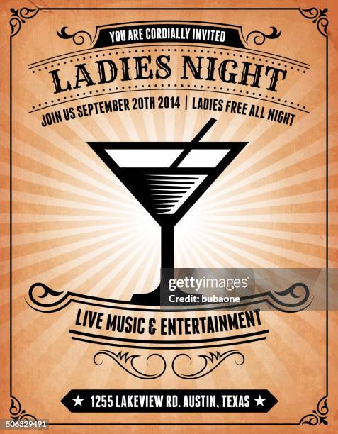ladies night invitation on royalty free vector background poster - ladies night poster stock illustrations