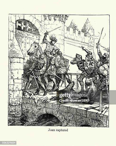 joan of arc is captured - hundred years war stock illustrations