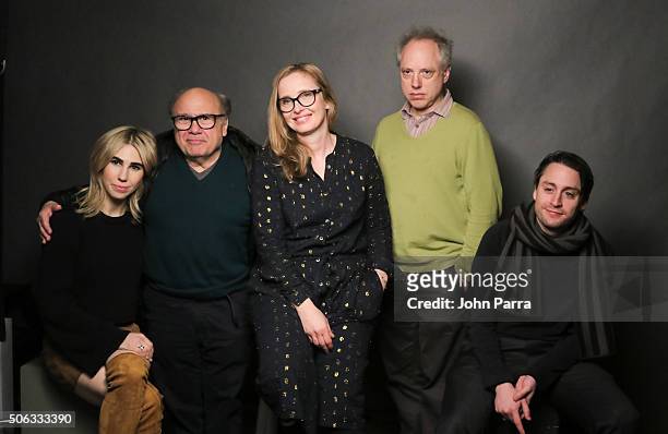 Zosia Mamet, Danny DeVito ,Julie Delpy,Todd Solondz and Kieran Culkin from the film 'Weiner Dog' pose for a portrait during The Hollywood Reporter...
