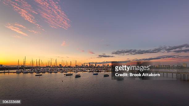 melbourne sunset at st.kilda - south melbourne stock pictures, royalty-free photos & images