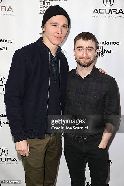Paul Dano and Daniel Radcliffe arrive at "Swiss Army Man" Premiere Party at The Acura Studio at Sundance Film Festival 2016 on January 22, 2016 in...