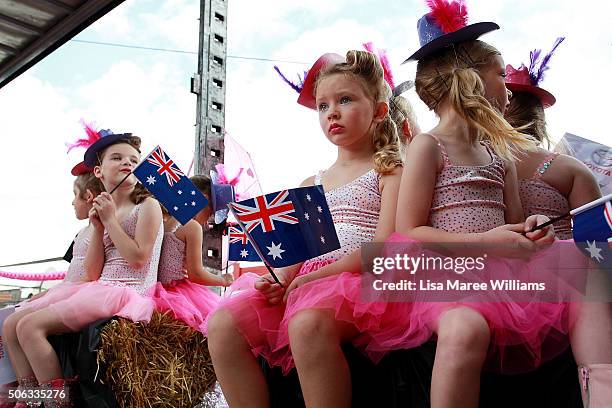 Young dancers prepare to take part in the annual Cavalcade along Peel Street during the Tamworth Counrty Music Festival on January 22, 2016 in...