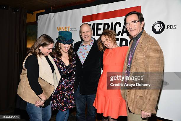 Beth Hoppe, Heidi Ewing, Michael Kantor, Rachel Grady, and Stephen Segaller attend the American Masters 30th Anniversary Party at Cisero's Bar on...